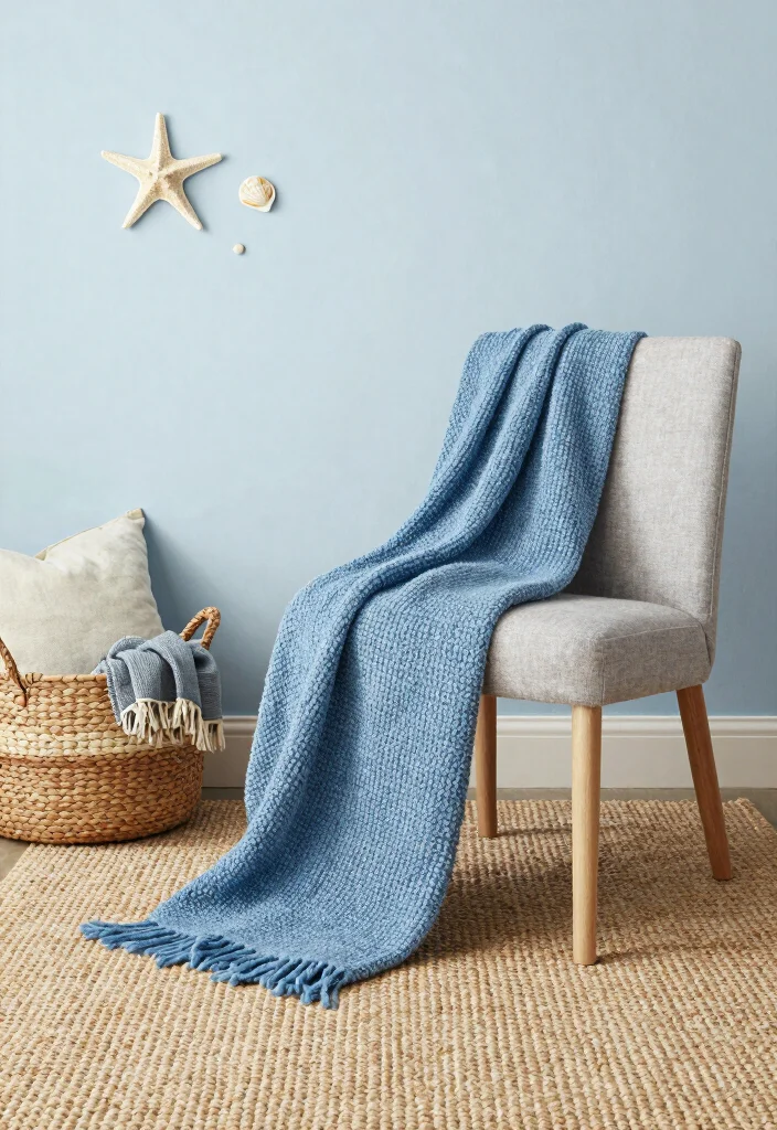 15 Blue Wall Decor Living Room Ideas Cool Color Accents - 8. Blue Woven Textiles 1