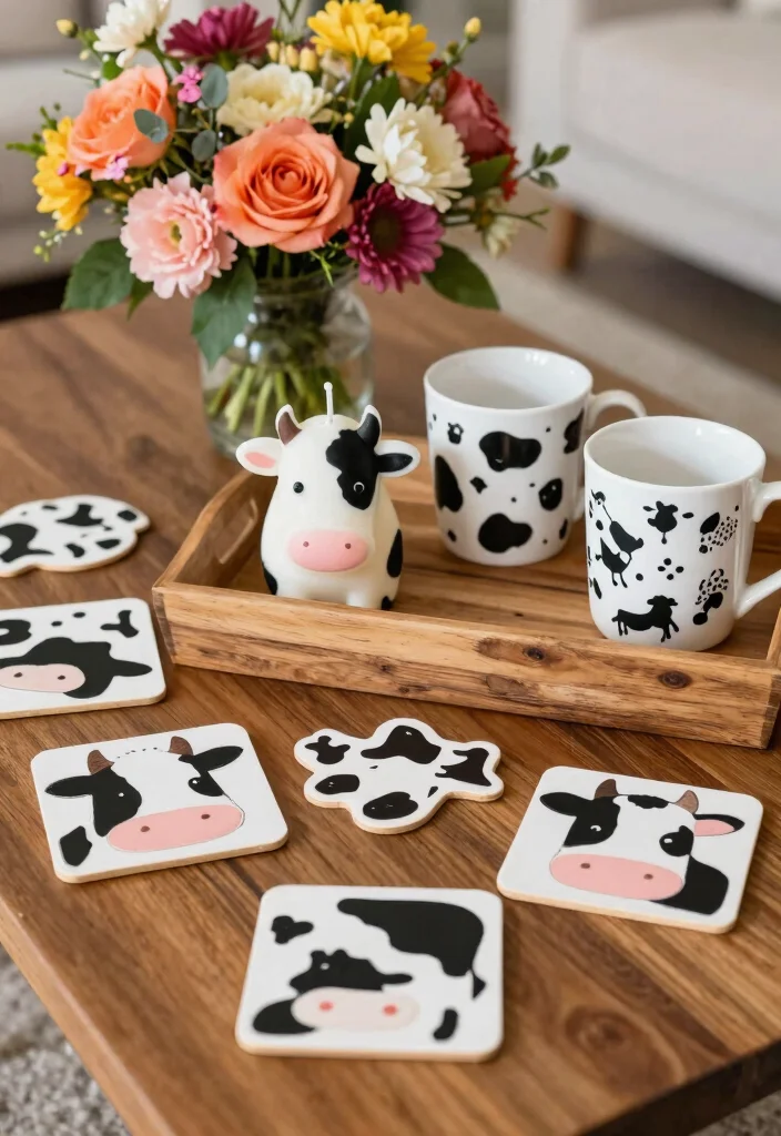 15 Cow Living Room Decor Ideas for a Farmhouse Whimsical Touch - 10. Cow-Themed Decor Accents 1