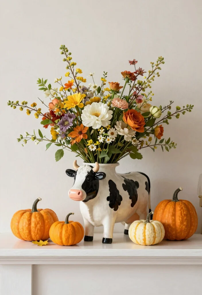 15 Cow Living Room Decor Ideas for a Farmhouse Whimsical Touch - 15. Seasonal Cow Decor 1