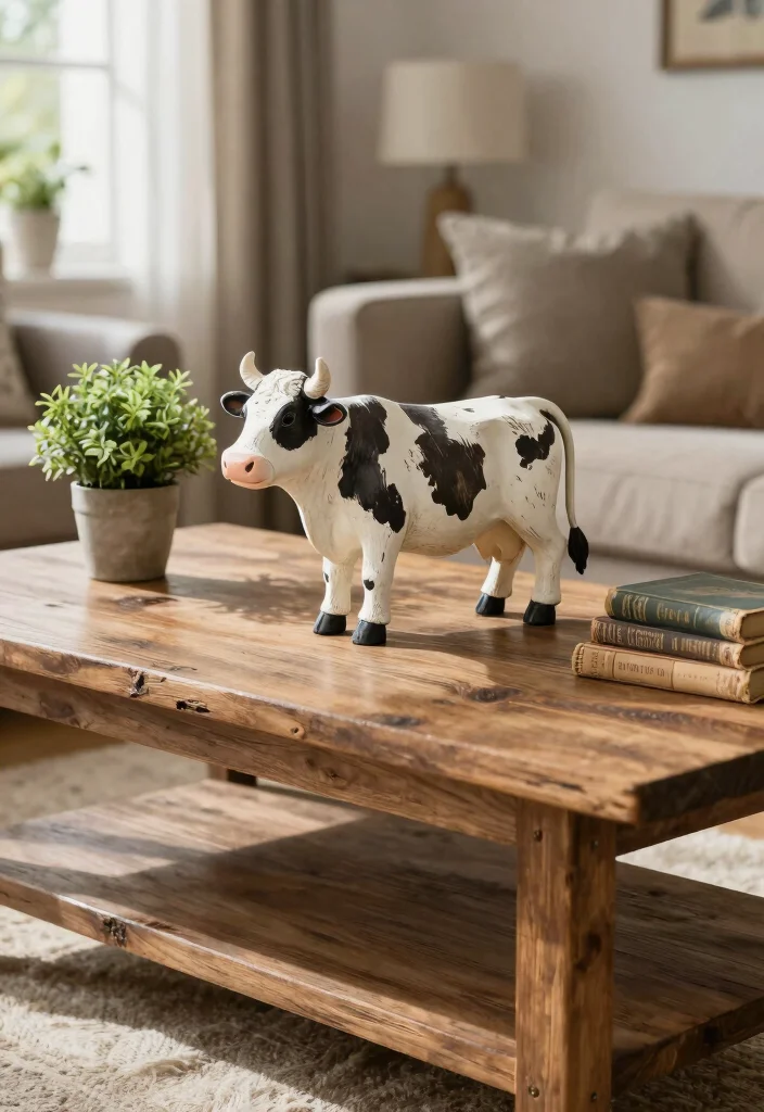 15 Cow Living Room Decor Ideas for a Farmhouse Whimsical Touch - 3. Rustic Cow Figurines 1