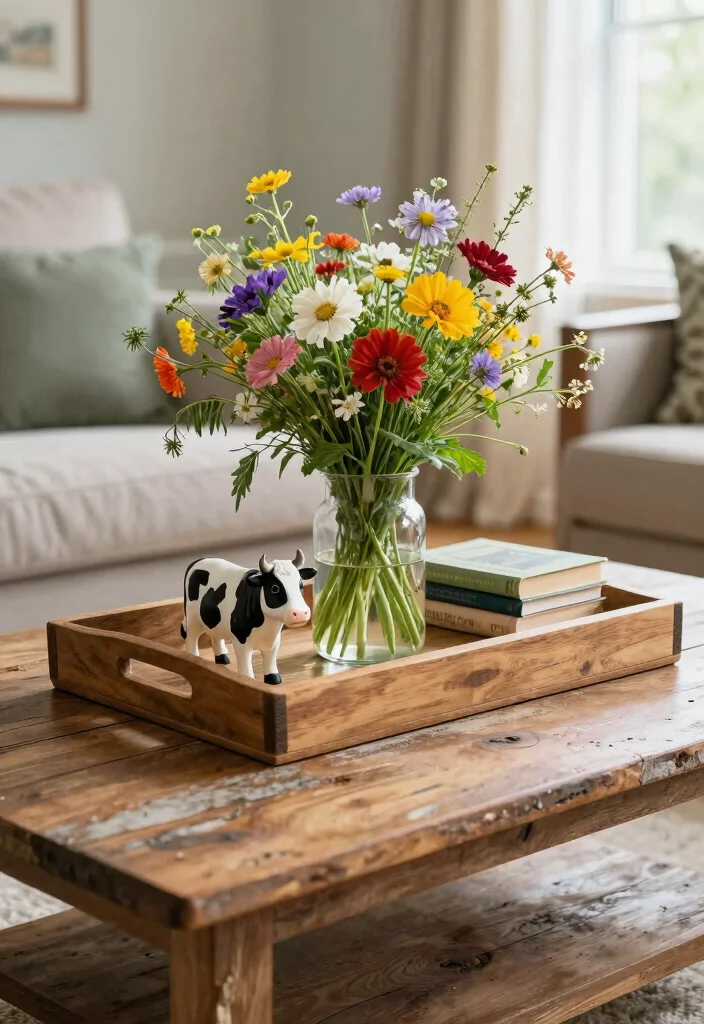 15 Cow Living Room Decor Ideas for a Farmhouse Whimsical Touch - 7. Cow-Themed Table Centerpieces 1