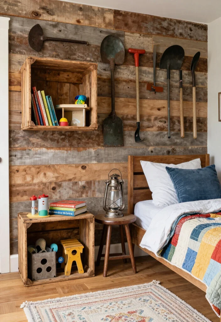 15 Farm Bedroom Ideas for Boys Cozy Country Style - 4. Vintage Farm Tools as Decor 1