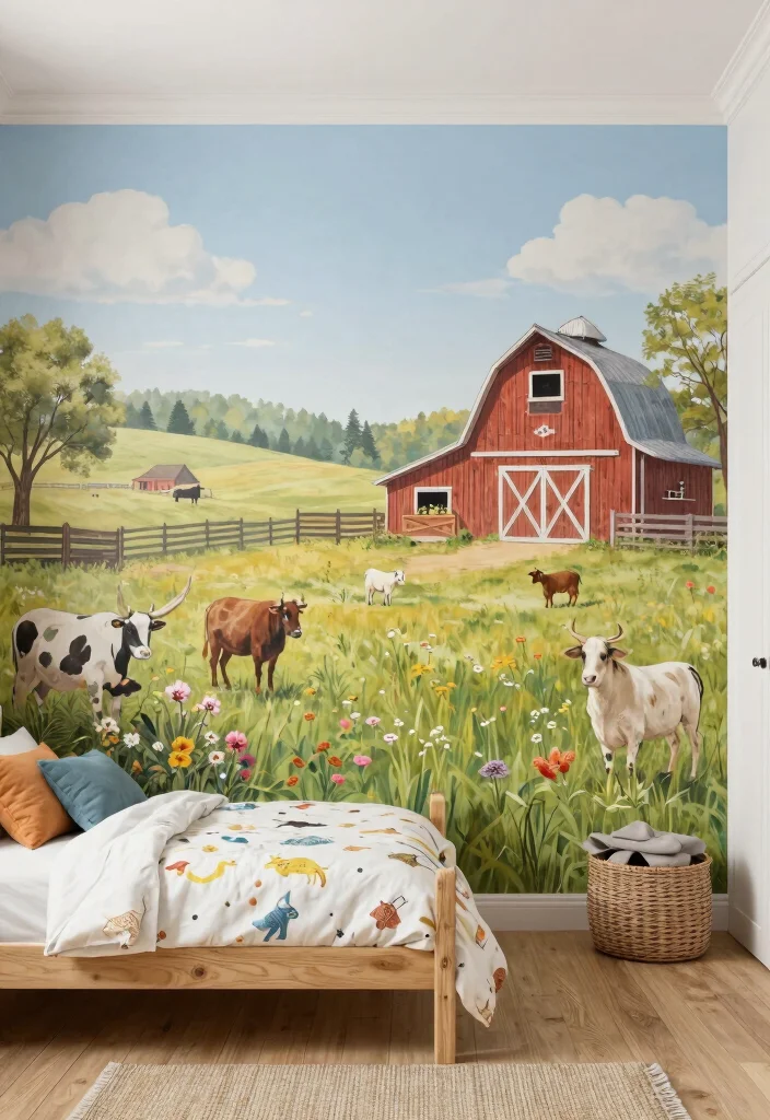 15 Farm Bedroom Ideas for Boys Cozy Country Style - 8. Farm-Themed Wall Murals 1