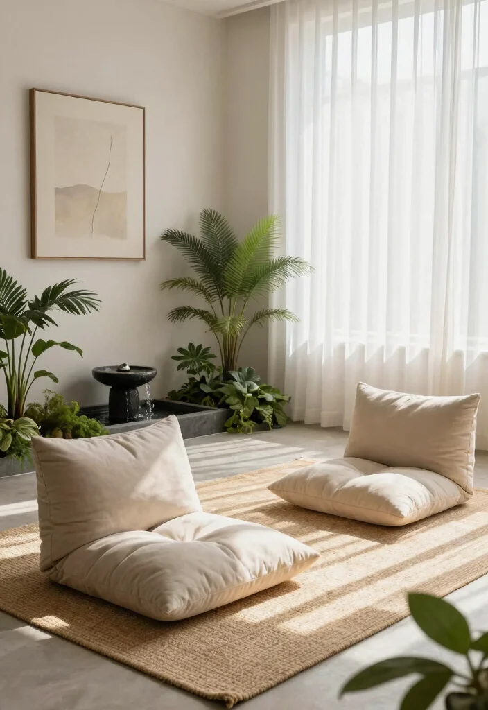 15 Floor Sofa Living Room Ideas for Casual Minimal Comfort - 1. Zen-Inspired Floor Seating 1