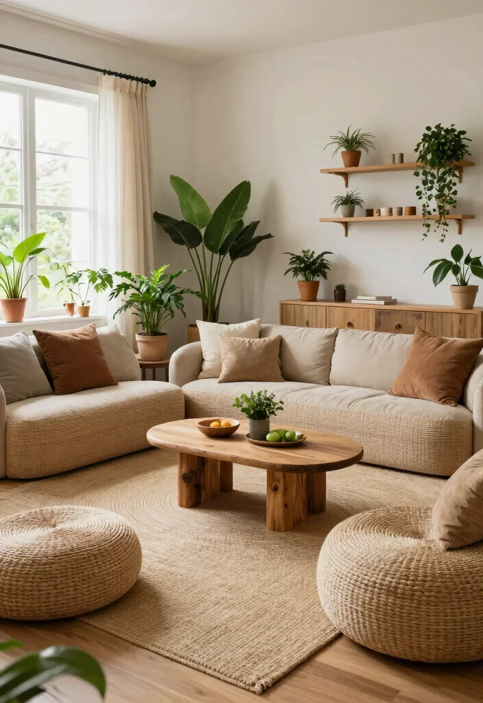 15 Floor Sofa Living Room Ideas for Casual Minimal Comfort - 13. Eco-Friendly Floor Decor 1