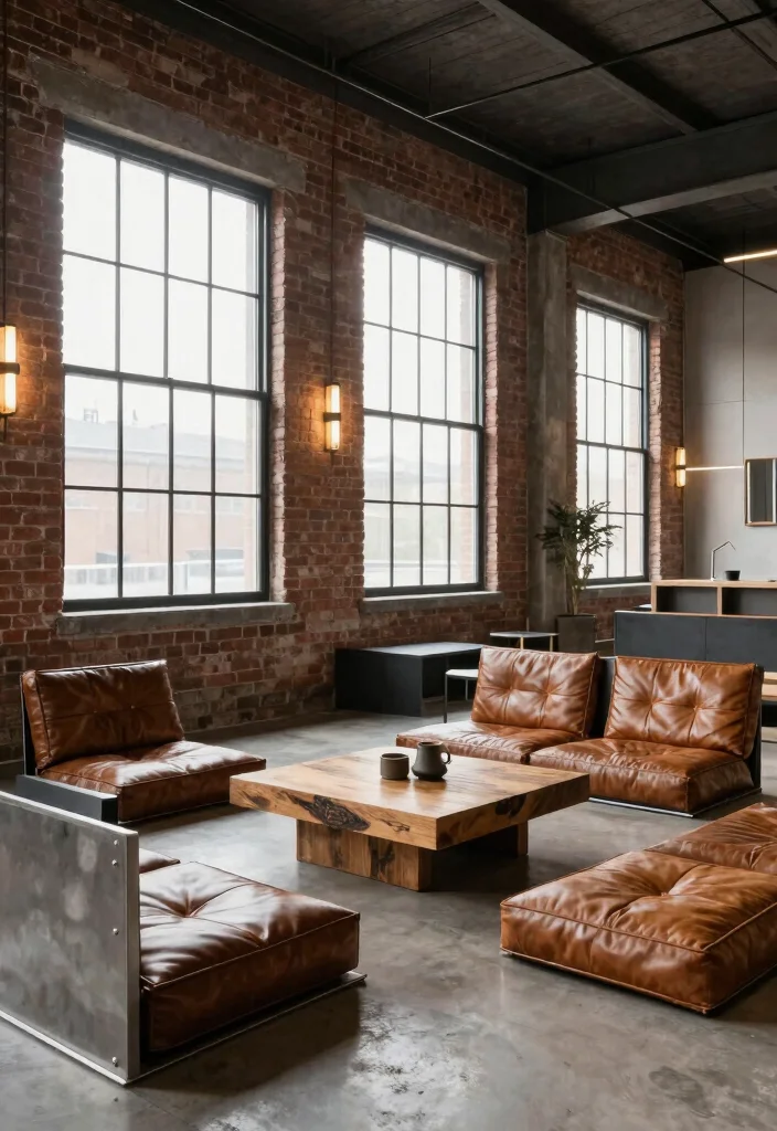 15 Floor Sofa Living Room Ideas for Casual Minimal Comfort - 5. Modern Industrial Floor Seating 1