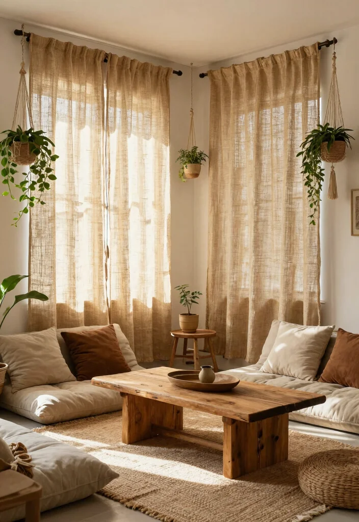 15 Half Curtains Living Room Ideas Light Casual Charm - 10. Natural Fiber Wonders 1