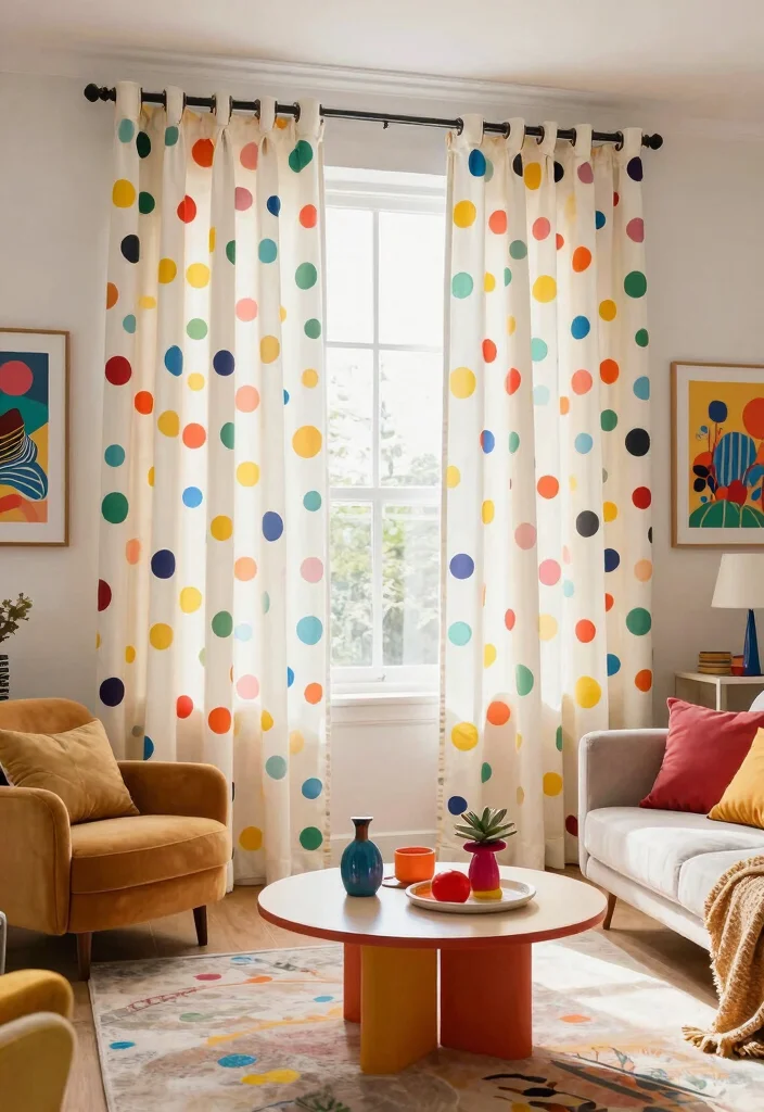 15 Half Curtains Living Room Ideas Light Casual Charm - 13. Whimsical Patterns 1