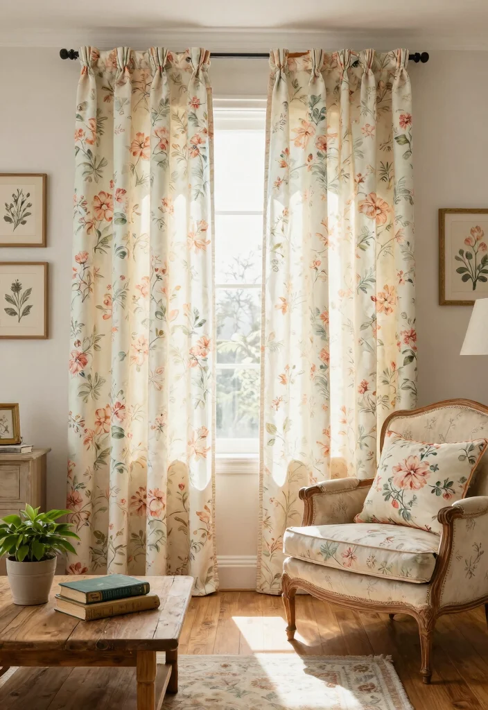15 Half Curtains Living Room Ideas Light Casual Charm - 2. Vintage Floral Prints 1
