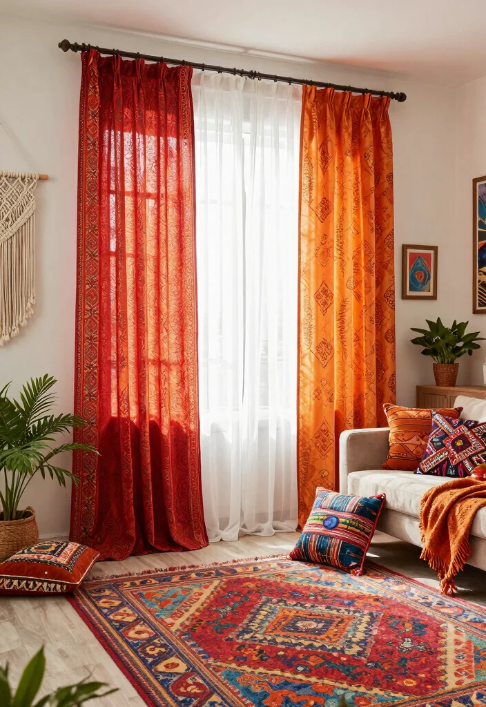 15 Half Curtains Living Room Ideas Light Casual Charm - 4. Bohemian Layers 1