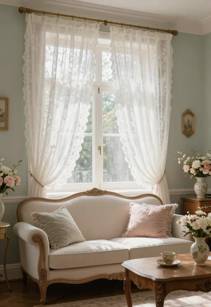15 Half Curtains Living Room Ideas Light Casual Charm - 6. Lace Delicacies 1
