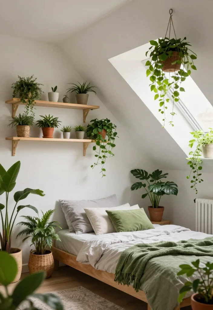 15 Low Ceiling Attic Bedroom Ideas: Cozy Smart Design - 11. Incorporate Nature with Plants 1