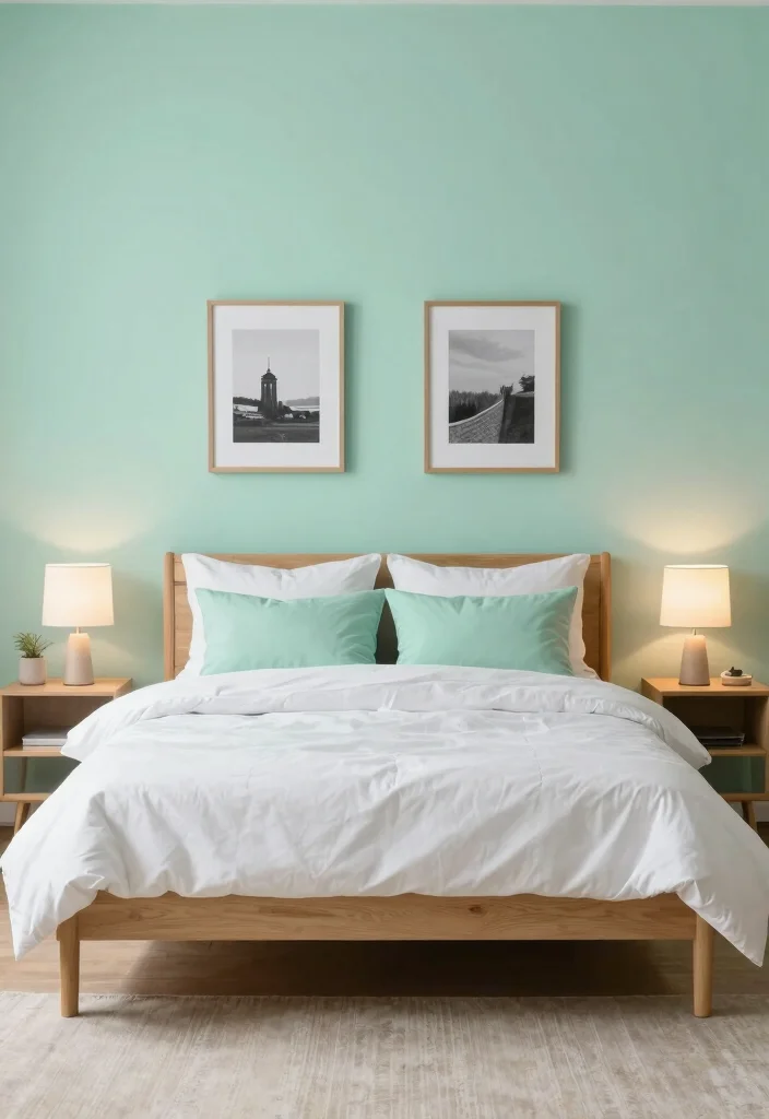 15 Mint Green Bedroom Ideas Fresh Soft Style - 1. Mint Green Accent Wall 1