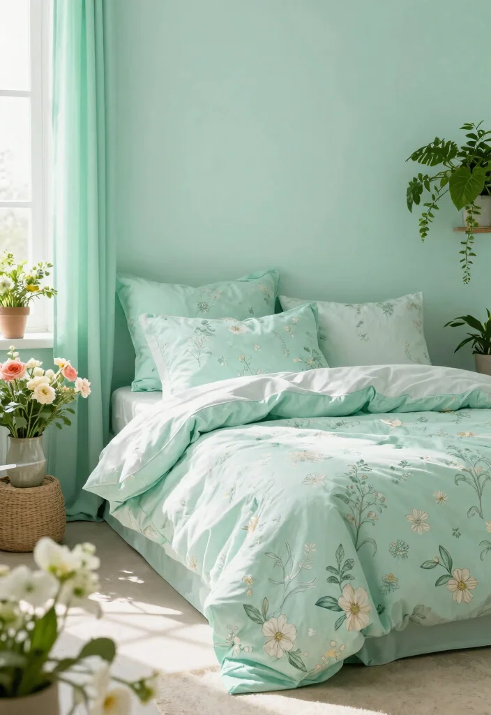 15 Mint Green Bedroom Ideas Fresh Soft Style - 14. Seasonal Decor with Mint Green 1