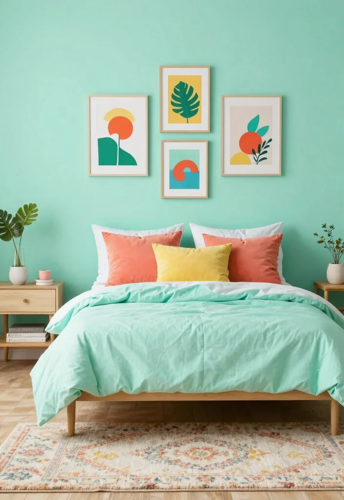 15 Mint Green Bedroom Ideas Fresh Soft Style - 5. Mint Green with Pops of Color 1