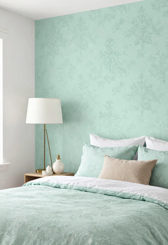 15 Mint Green Bedroom Ideas Fresh Soft Style - 7. Mint Green Wallpaper Designs 1