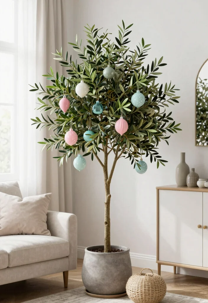 15 Olive Tree Living Room Decor Ideas: Calm Mediterranean Touch - 14. Use for Seasonal Decor 1