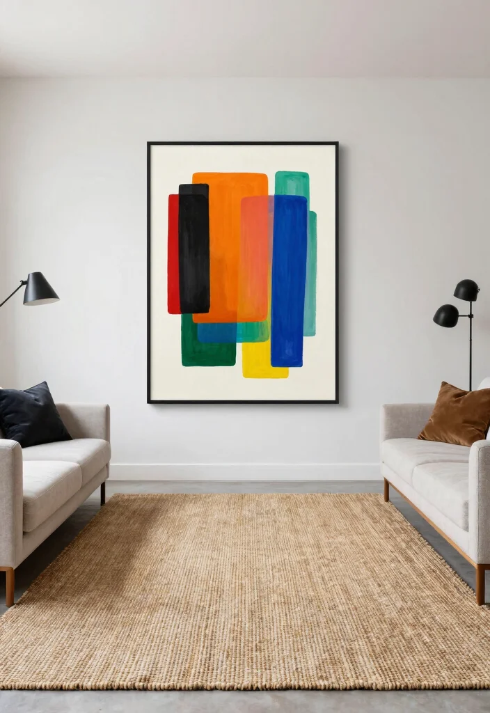 15 Sisal Rug Living Room Ideas: Natural Textured Warmth - 11. Mixing with Modern Art 1