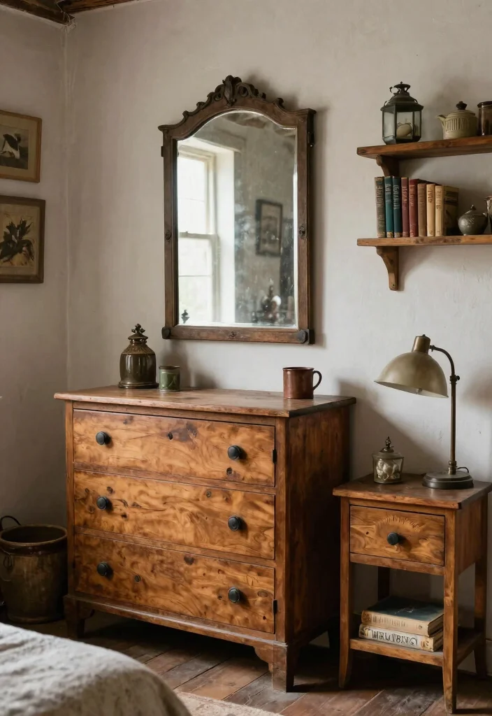 15 Small Rustic Bedroom Ideas Warm Cozy Charm - 10. Incorporate Vintage Finds 1