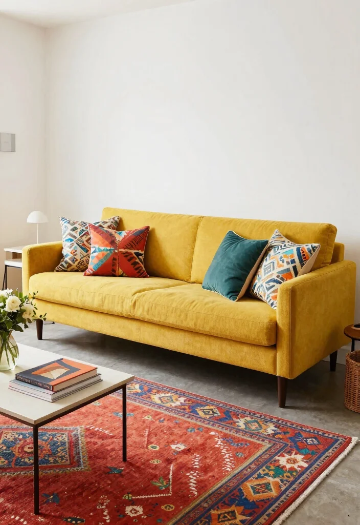 15 Small Sofa Living Room Ideas for Cozy Studio Apartments - 13. Colorful Sofas to Brighten the Room 1