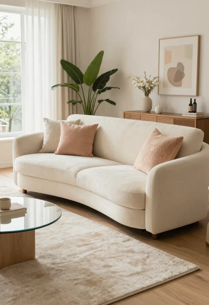 15 Small Sofa Living Room Ideas for Cozy Studio Apartments - 7. Curved Sofas for Softness 1