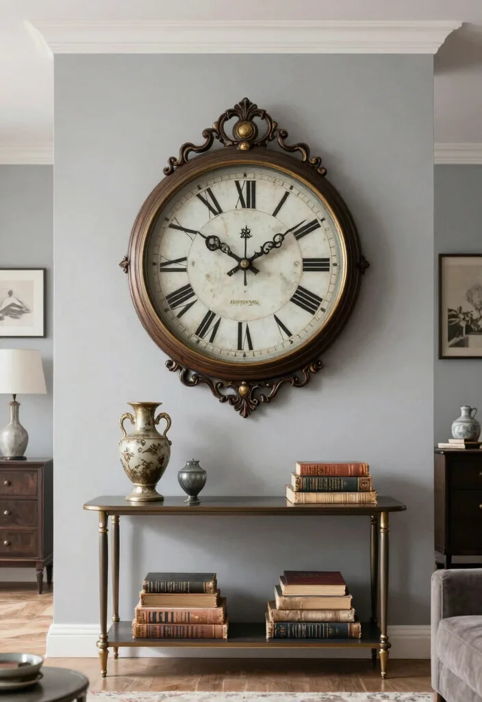 15 Wall Clock Decor Living Room Ideas Functional Style - 1. Large Vintage Clock as Wall Art 1