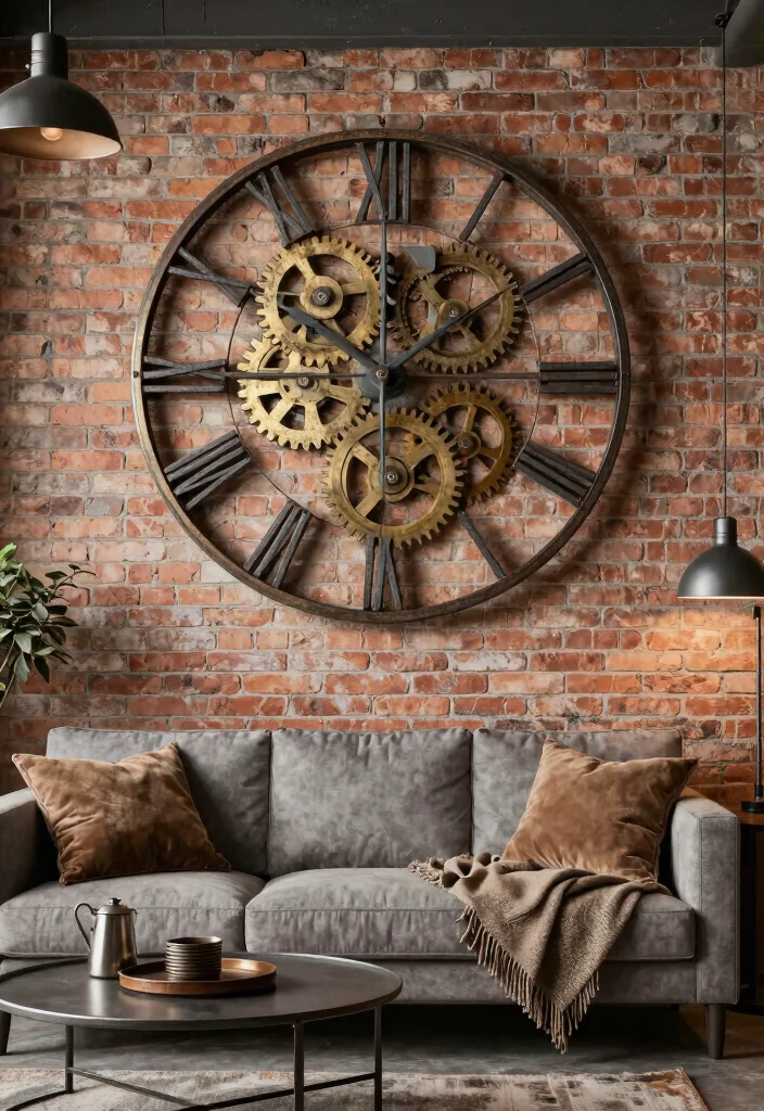 15 Wall Clock Decor Living Room Ideas Functional Style - 8. Vintage Industrial Style Clock 1