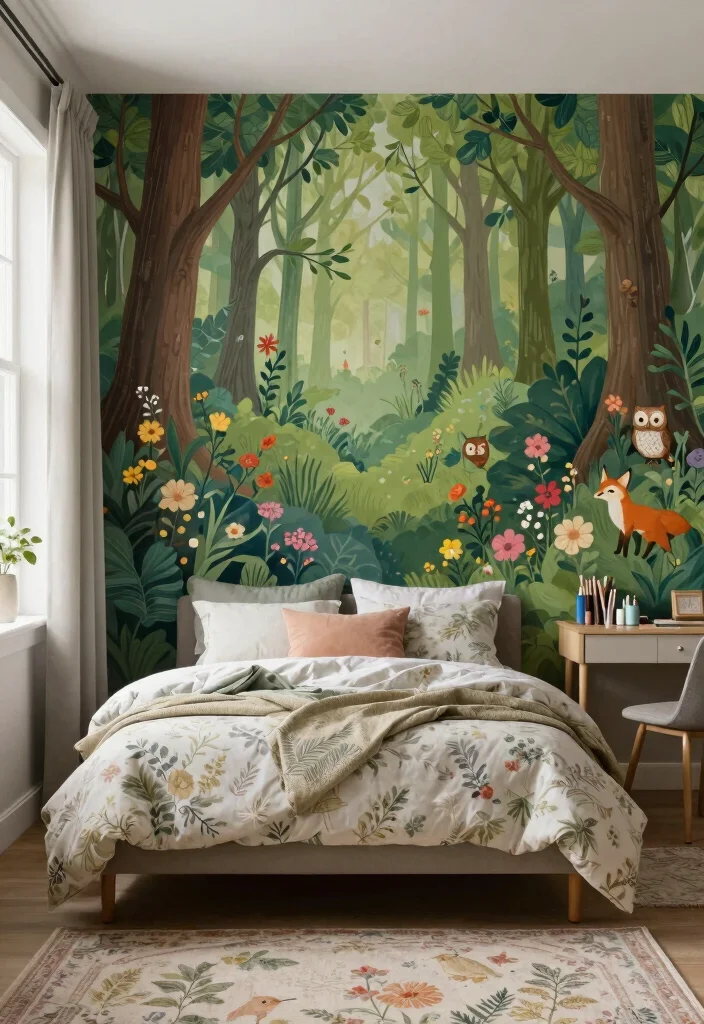 15 Wall Painting Ideas for Teen Bedrooms: Creative Expressions - 1. Enchanting Forest Scene 1