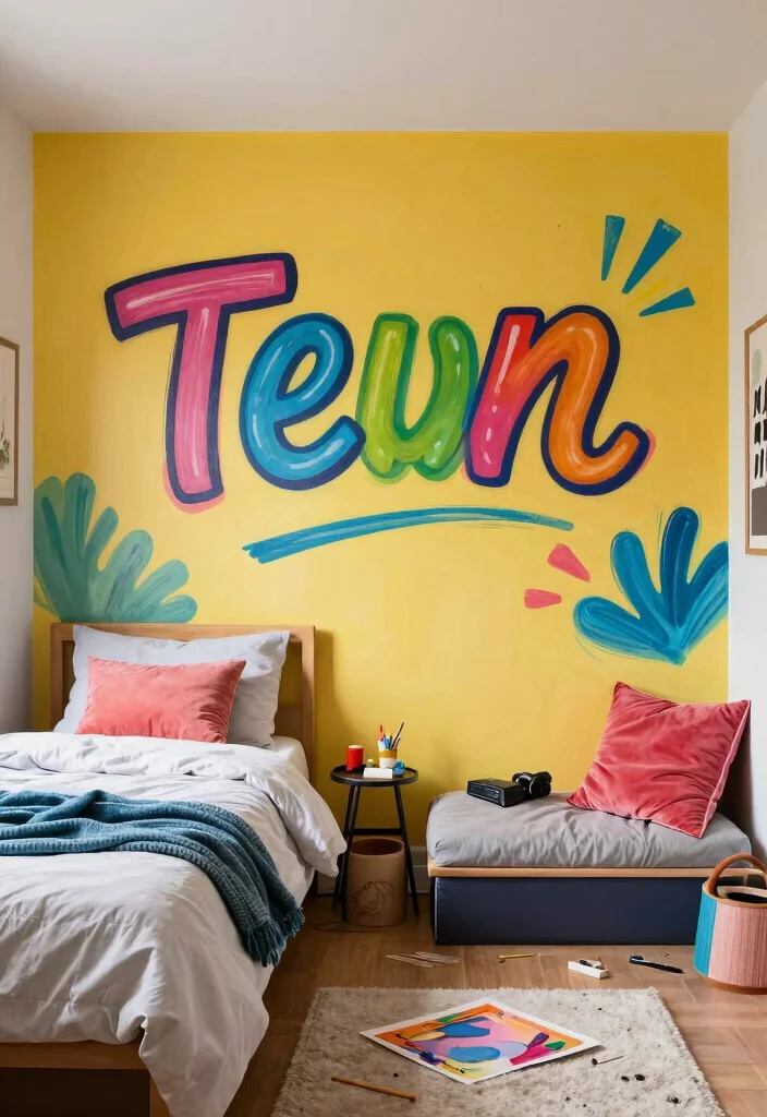 15 Wall Painting Ideas for Teen Bedrooms: Creative Expressions - 14. Personalized Name Wall 1
