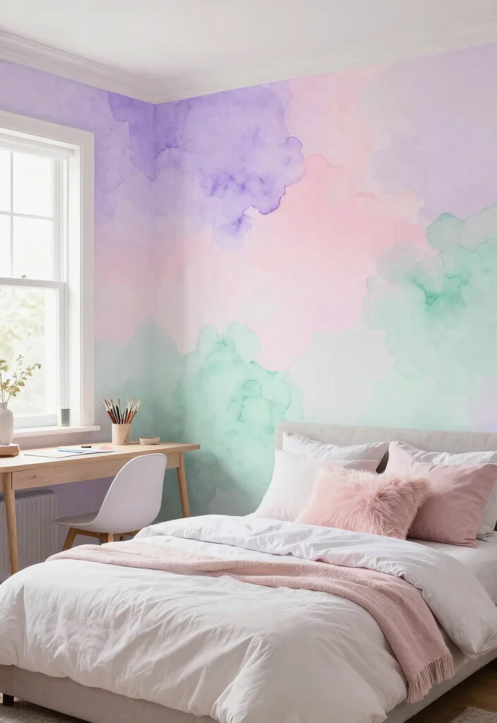 15 Wall Painting Ideas for Teen Bedrooms: Creative Expressions - 4. Artistic Watercolor Wash 1