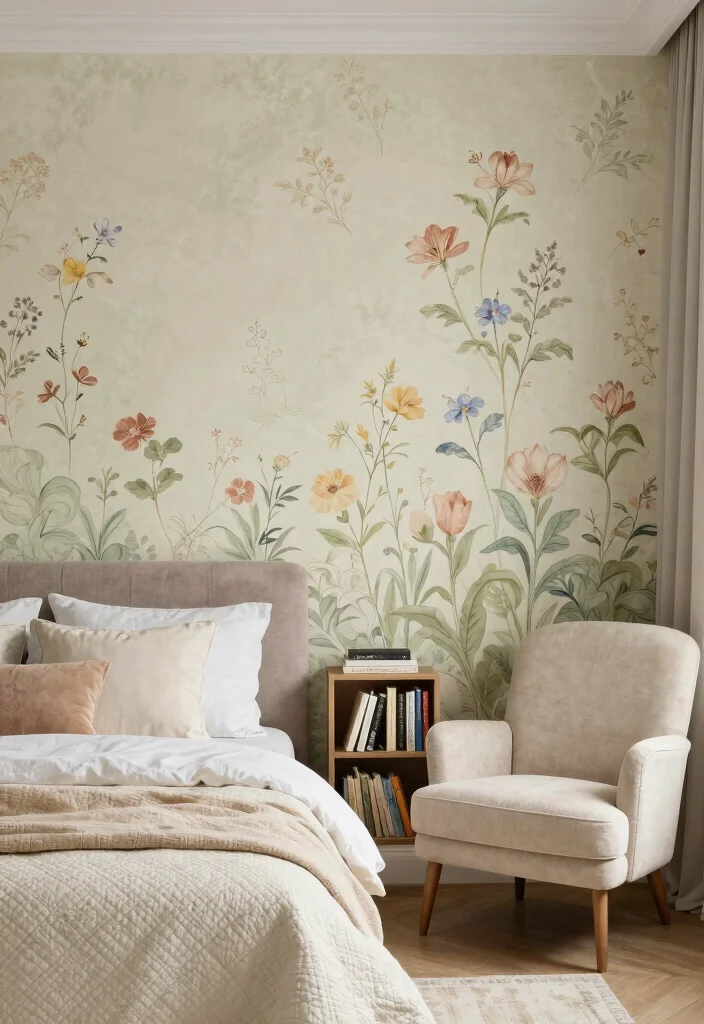 15 Wall Painting Ideas for Teen Bedrooms: Creative Expressions - 5. Vintage Floral Mural 1