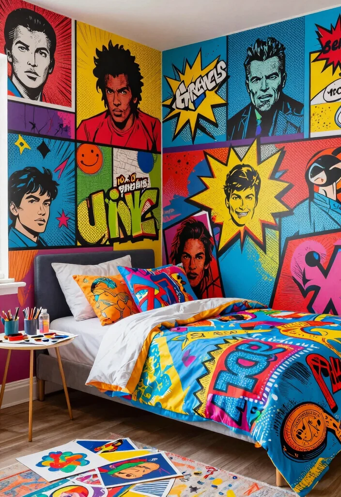 15 Wall Painting Ideas for Teen Bedrooms: Creative Expressions - 7. Retro Pop Art Explosion 1
