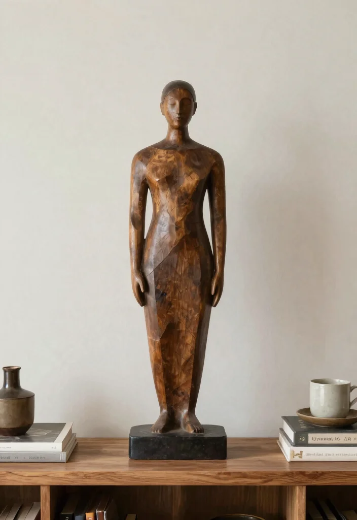 15 Wood Shelf Decor Living Room Ideas for Natural Simple Styling - 12. Statement Pieces 1