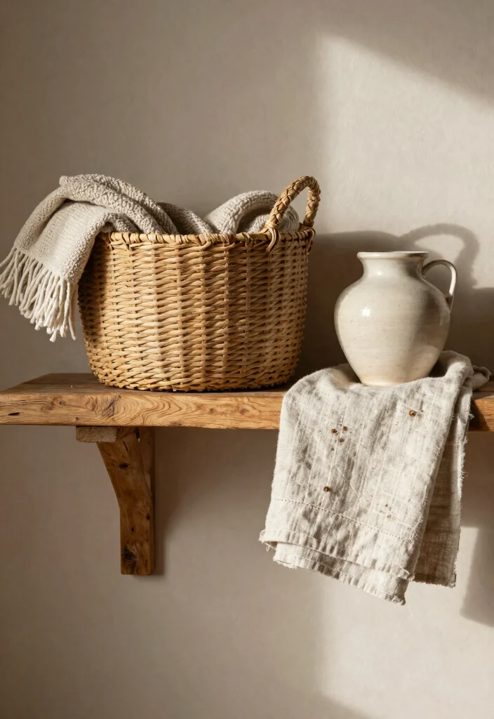 15 Wood Shelf Decor Living Room Ideas for Natural Simple Styling - 2. Layering Textures 1