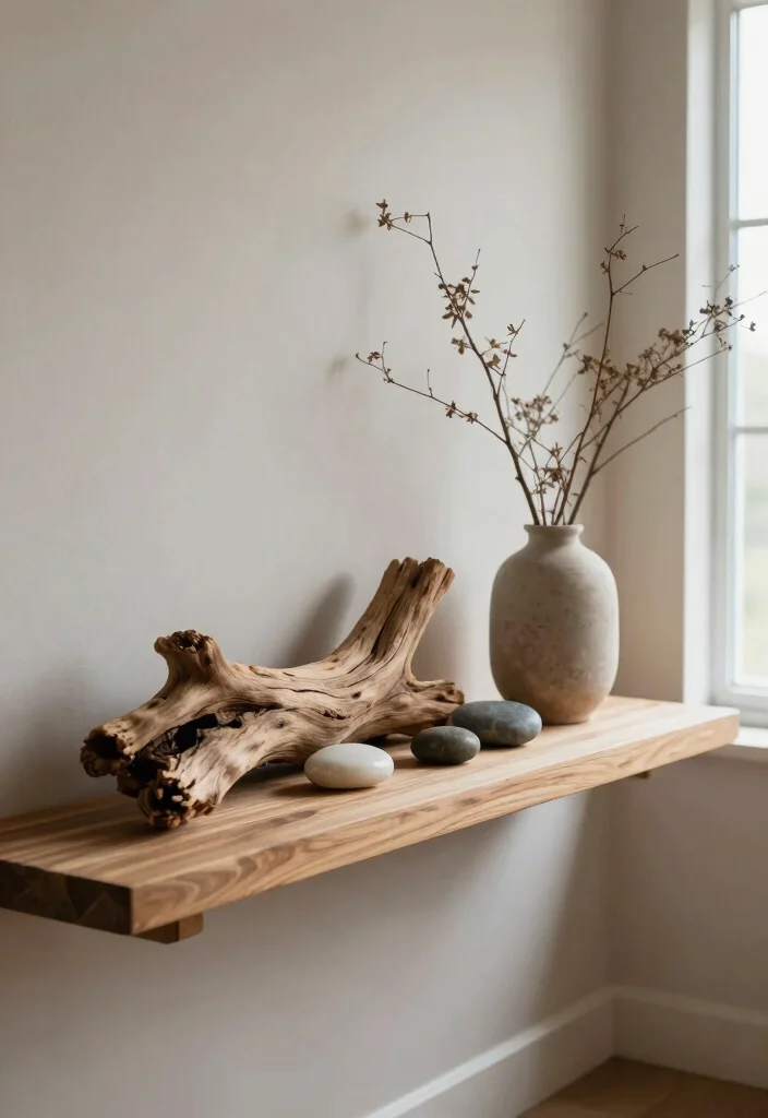 15 Wood Shelf Decor Living Room Ideas for Natural Simple Styling - 3. Utilize Natural Elements 1