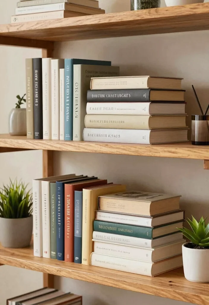 15 Wood Shelf Decor Living Room Ideas for Natural Simple Styling - 6. Incorporate Books Stylishly 1
