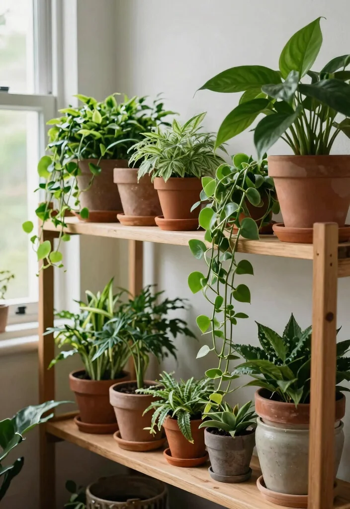 15 Wood Shelf Decor Living Room Ideas for Natural Simple Styling - 7. Create a Green Oasis 1