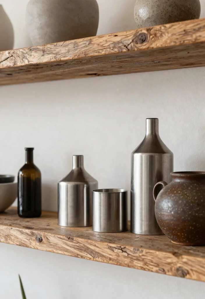 15 Wood Shelf Decor Living Room Ideas for Natural Simple Styling - 9. Mix Modern and Rustic 1