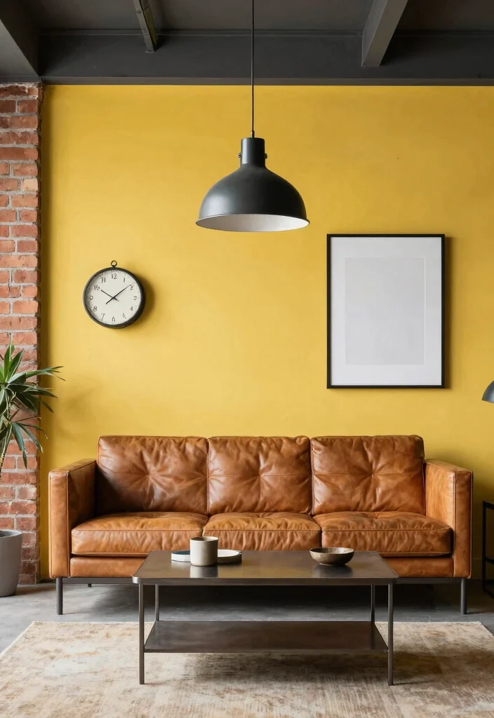 15 Yellow Accent Wall Living Room Ideas: Cheerful Warm Pop - 13. Chic Industrial Style 1