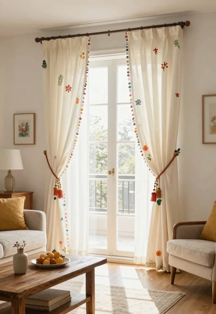 16 Beautiful Curtains Living Room Ideas: Stylish Soft Layers - 13. Whimsical Tie-Backs 1