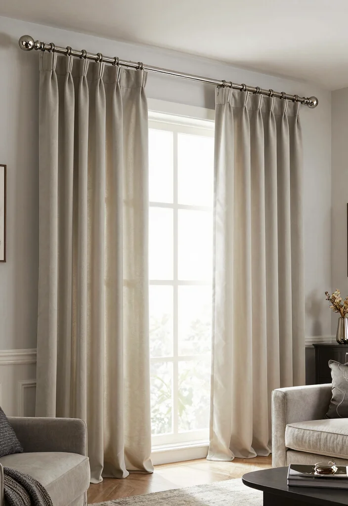 16 Beautiful Curtains Living Room Ideas: Stylish Soft Layers - 16. Elegant Drapery Rods 1