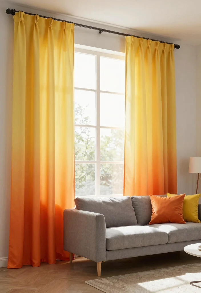 16 Beautiful Curtains Living Room Ideas: Stylish Soft Layers - 5. Colorful Ombre Effects 1