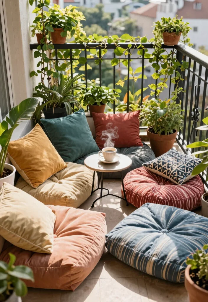 16 Bedroom Balcony Second Story Ideas: Bright Private Escape - 1. Cozy Floor Cushions for Relaxation 1