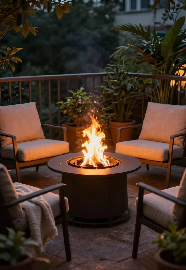 16 Bedroom Balcony Second Story Ideas: Bright Private Escape - 11. A Small Fire Pit for Warmth and Ambiance 1