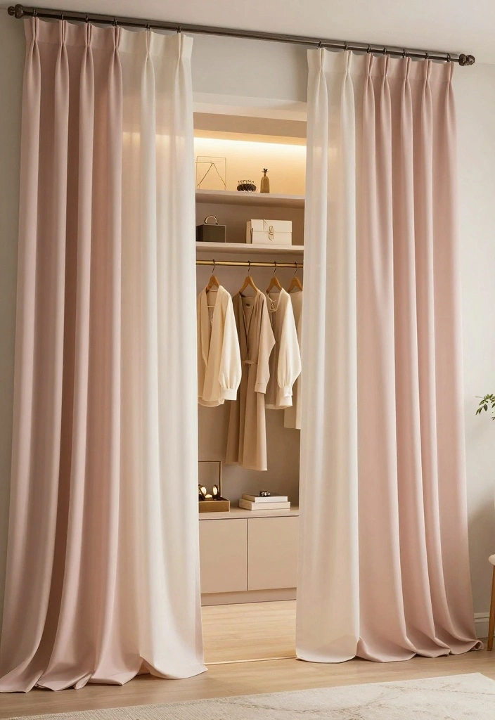 16 Bedroom Into Closet Ideas: Clever Space Transformations - 3. Create a Walk-In Closet Feel with Curtains 1