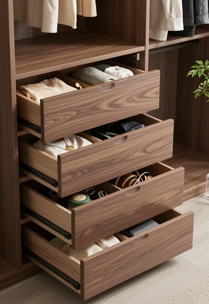 16 Bedroom Into Closet Ideas: Clever Space Transformations - 6. Maximize Closet Space with Built-In Drawers 1