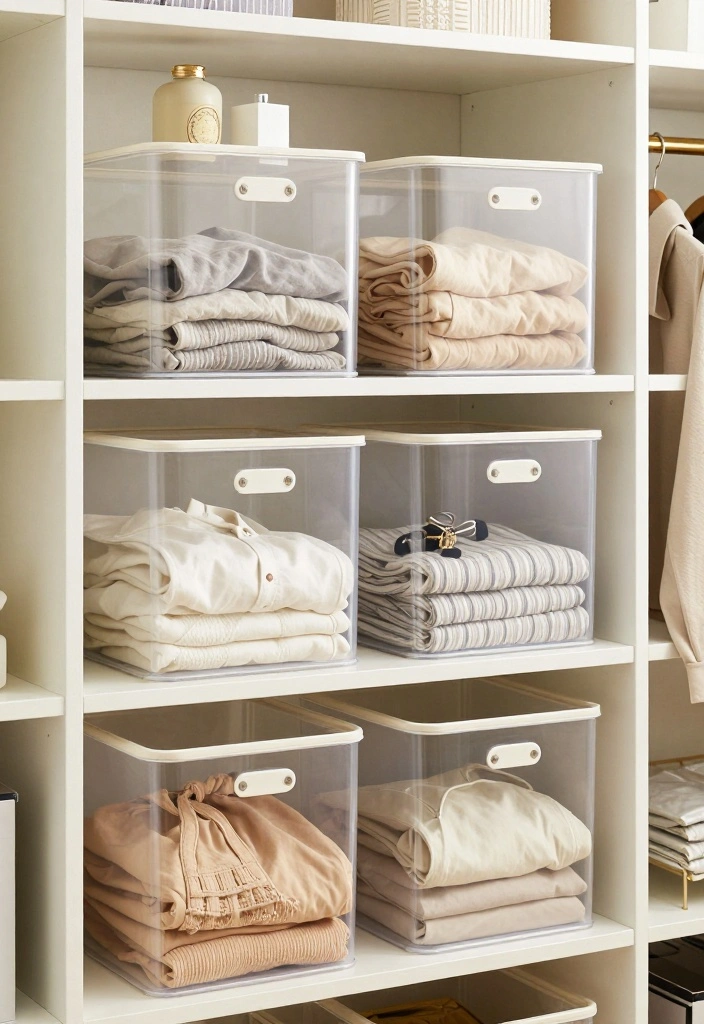16 Bedroom Into Closet Ideas: Clever Space Transformations - 7. Use Clear Storage Bins for Easy Accessibility 1