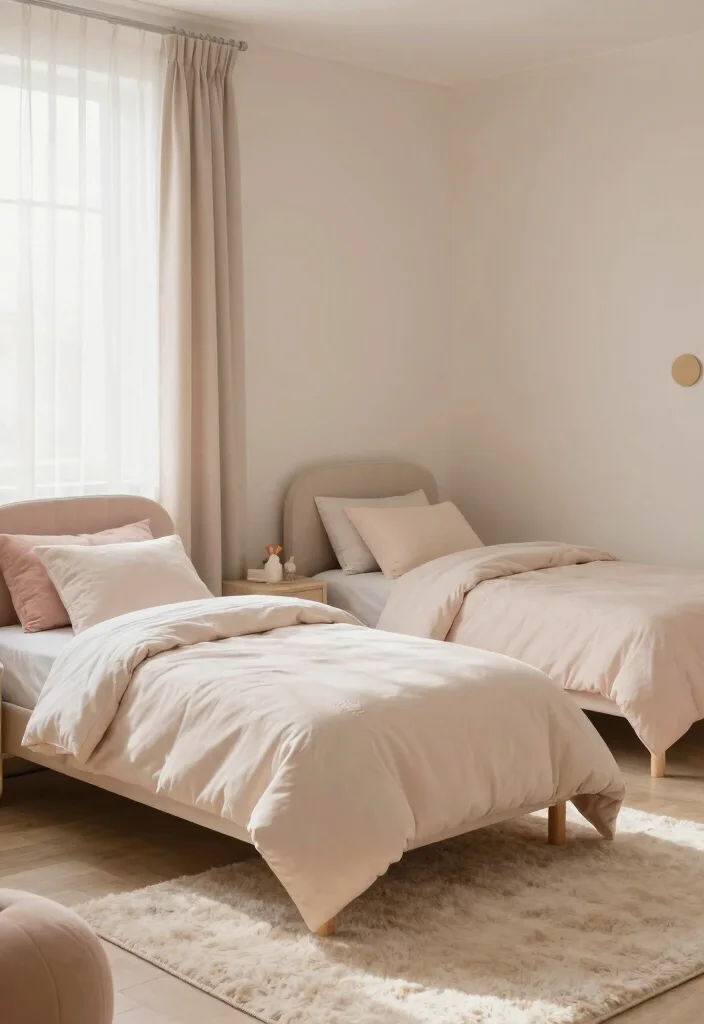 16 Bedroom With Two Beds Ideas: Shared Practical Comfort - 11. Soft Color Palette for Calmness 1