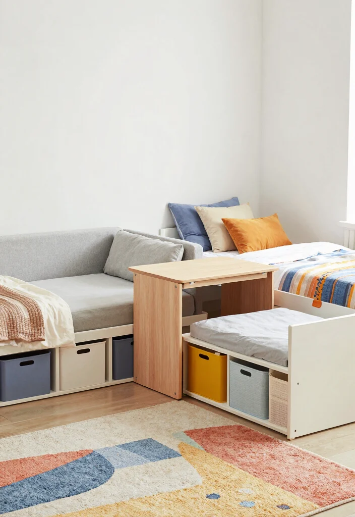 16 Bedroom With Two Beds Ideas: Shared Practical Comfort - 12. Multi-Functional Furniture 1