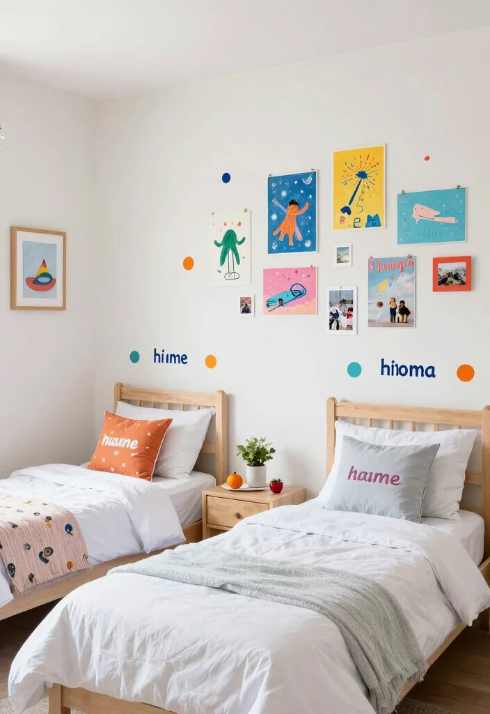 16 Bedroom With Two Beds Ideas: Shared Practical Comfort - 13. Personal Touches and Decals 1